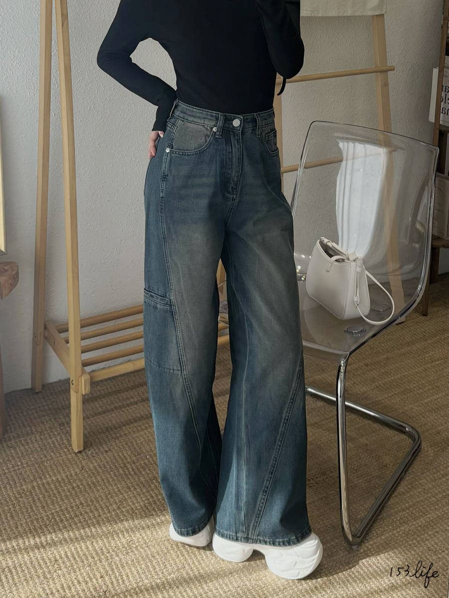 |現貨|寬鬆側工裝口袋牛仔落地褲(S-L)