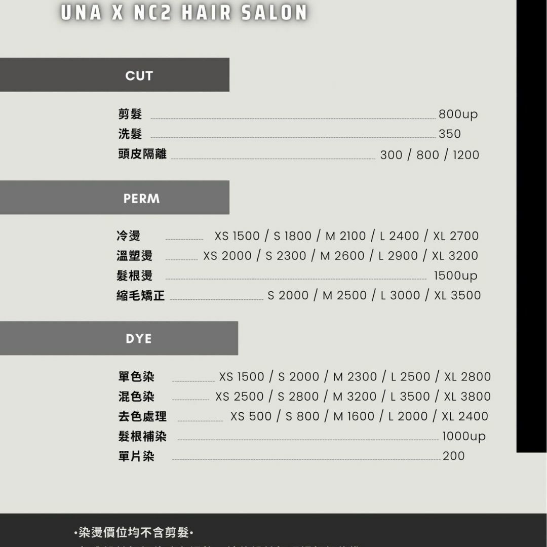 Nc2 剪染燙髮價格