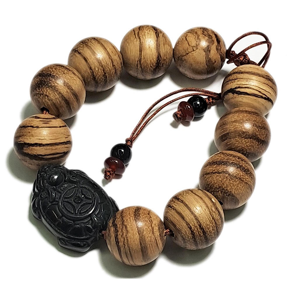 龍龜{黑曜岩}+白沙沉手珠19mm【十方】134912