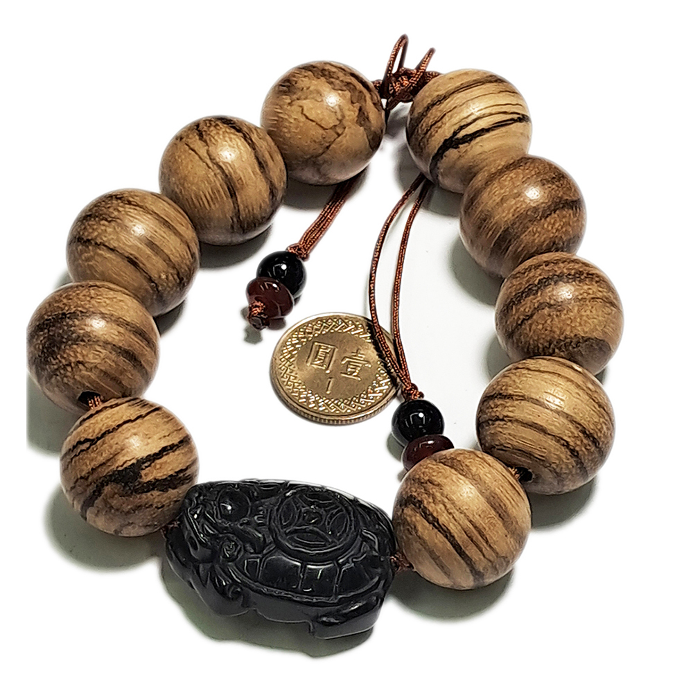 龍龜{黑曜岩}+白沙沉手珠19mm【十方】134912