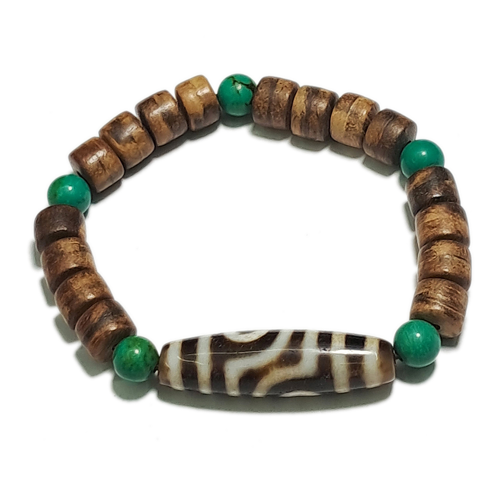 兩眼天珠+花奇楠木手珠 8*9 mm【十方】137393