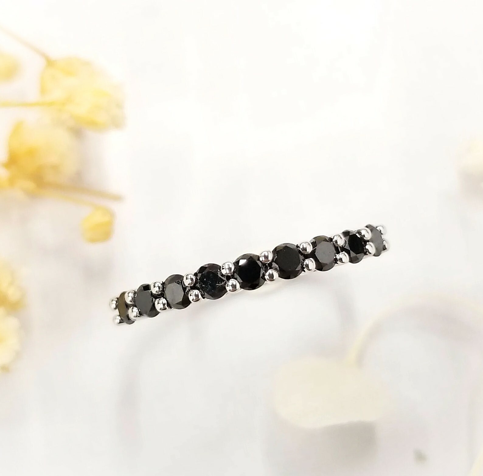 全新18K白金40份黑鑽石戒指