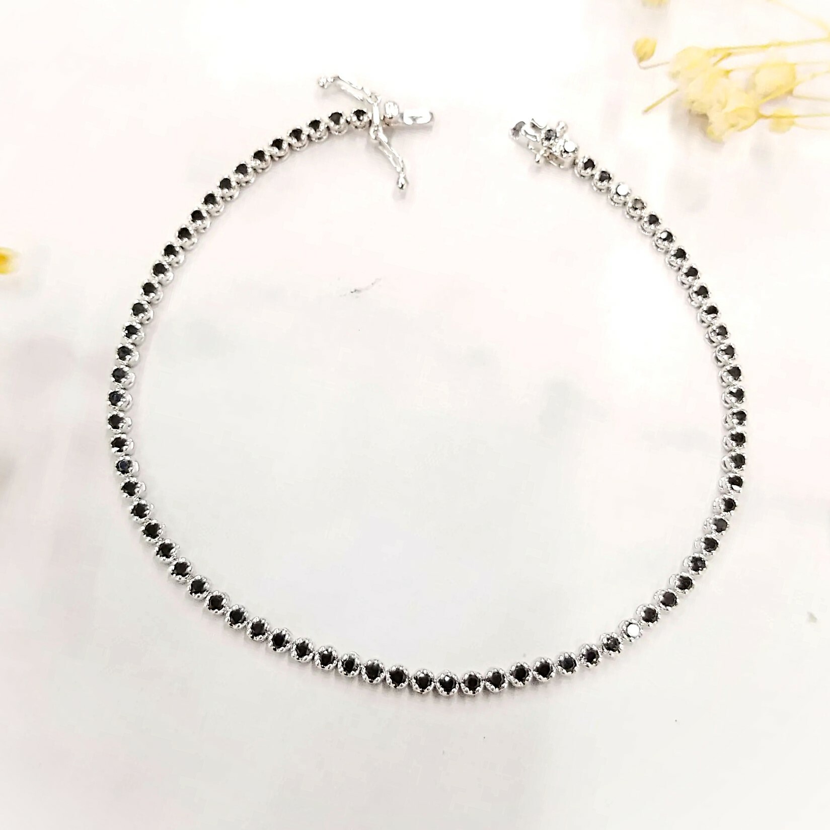 全新18K白金98份黑鑽石手鍊