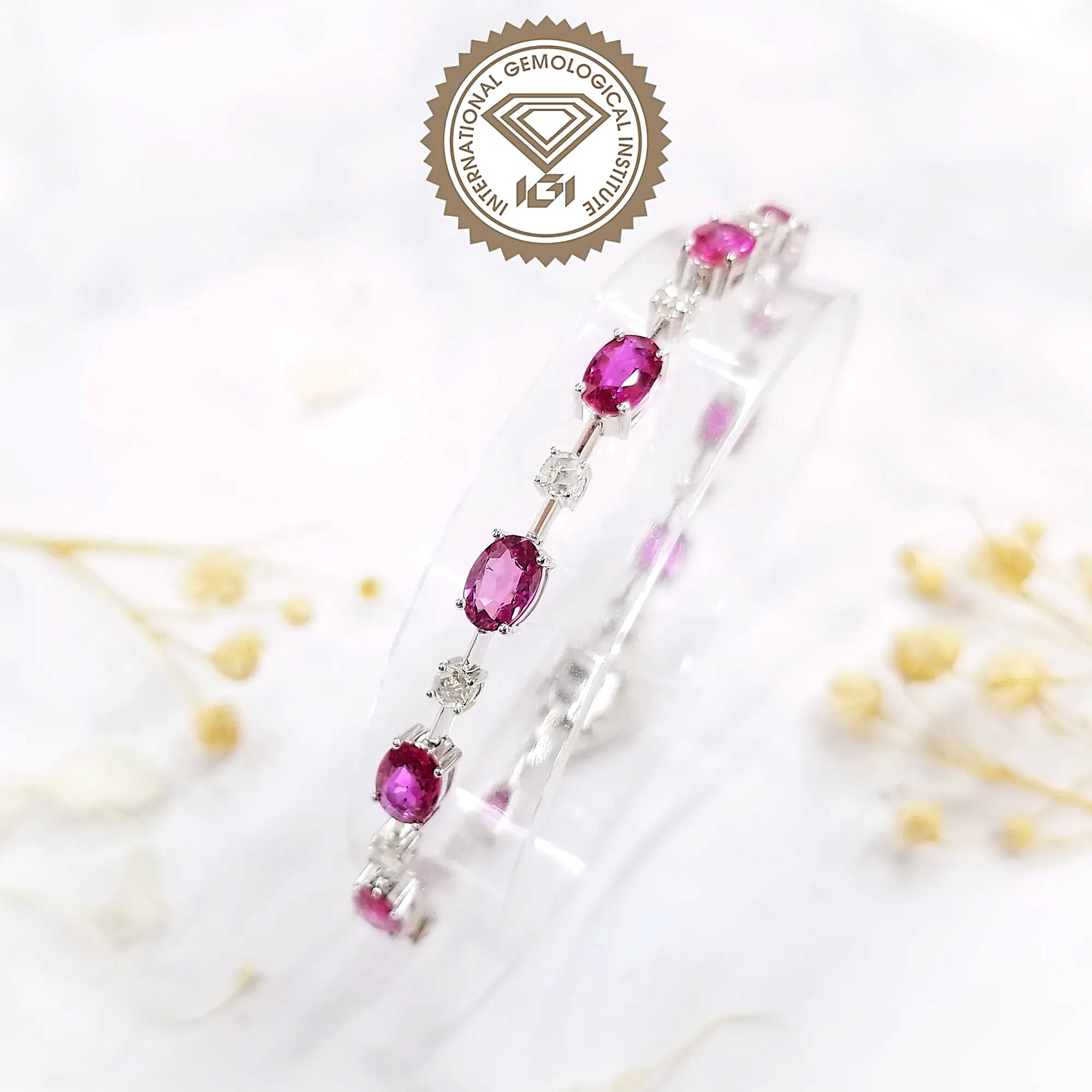 18K White Gold 5.89ct Ruby and Diamond Bracelet