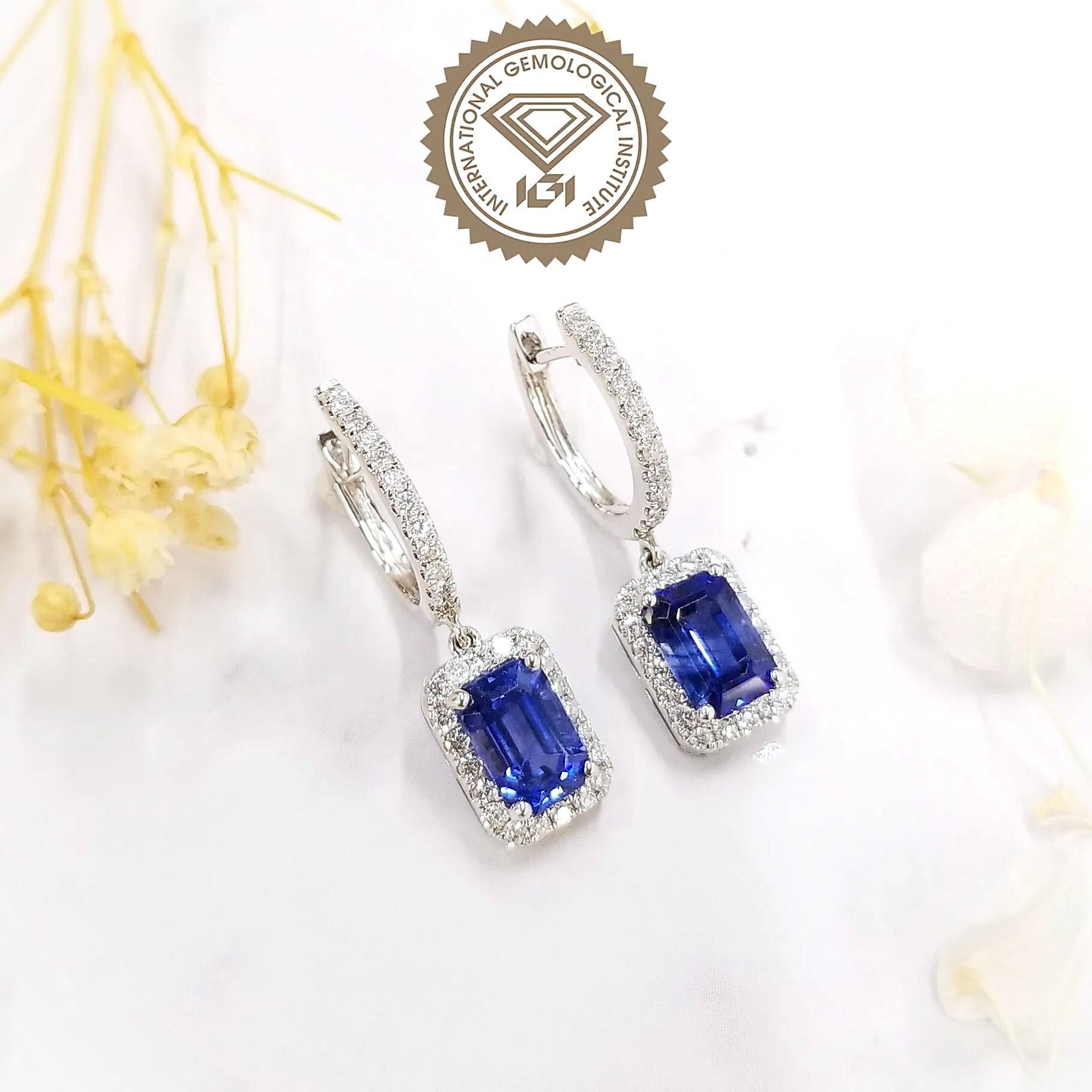 18K White Gold 2.77 Sapphire and Diamond Earrings