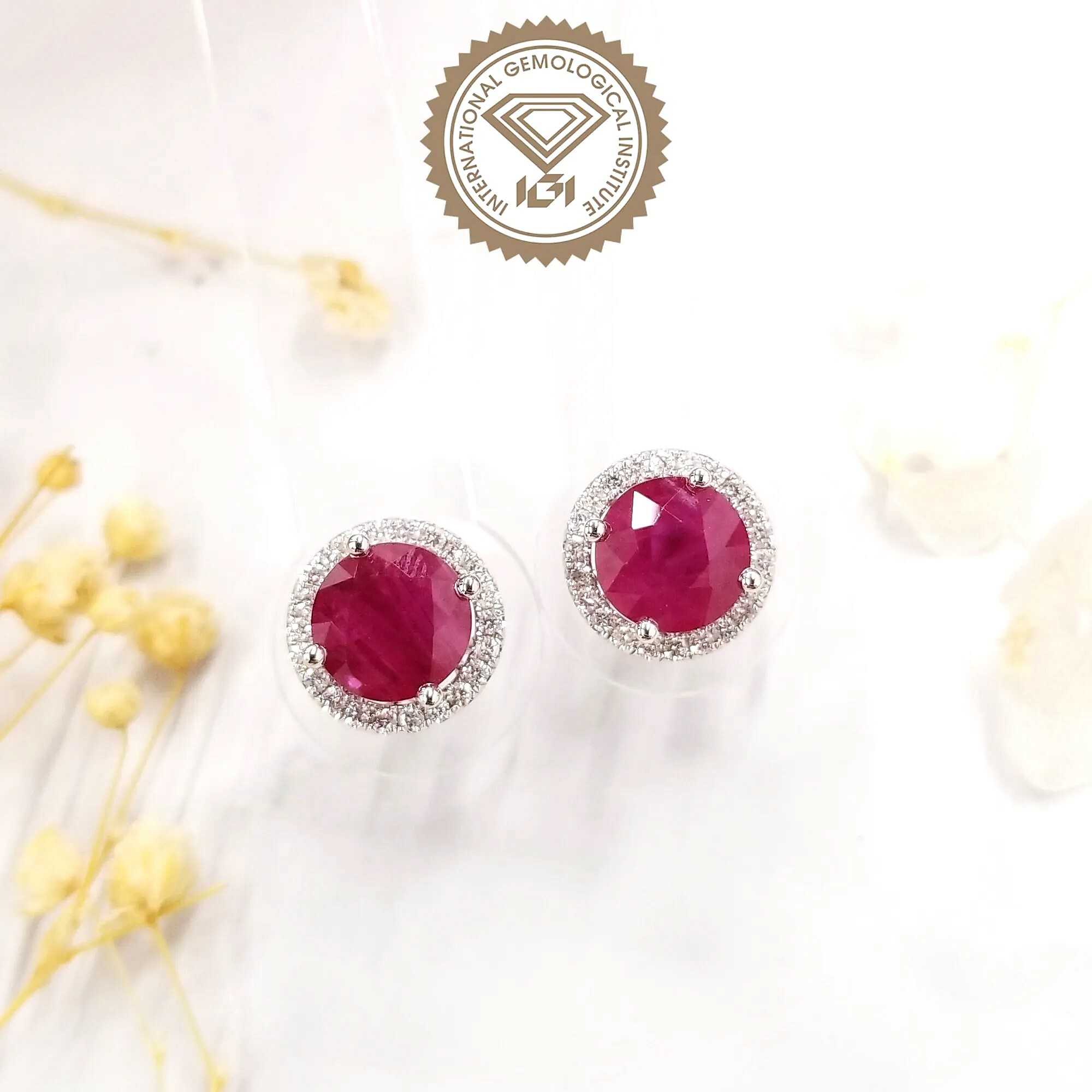 18K White Gold 4.69ct Ruby and Diamond Earrings