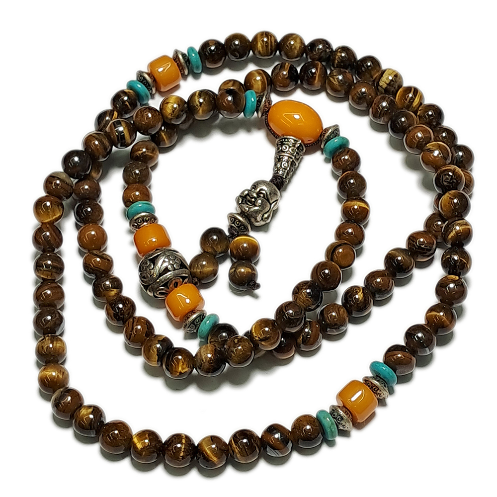 彌勒佛+蜜納+虎眼石108念珠6mm【十方】141026