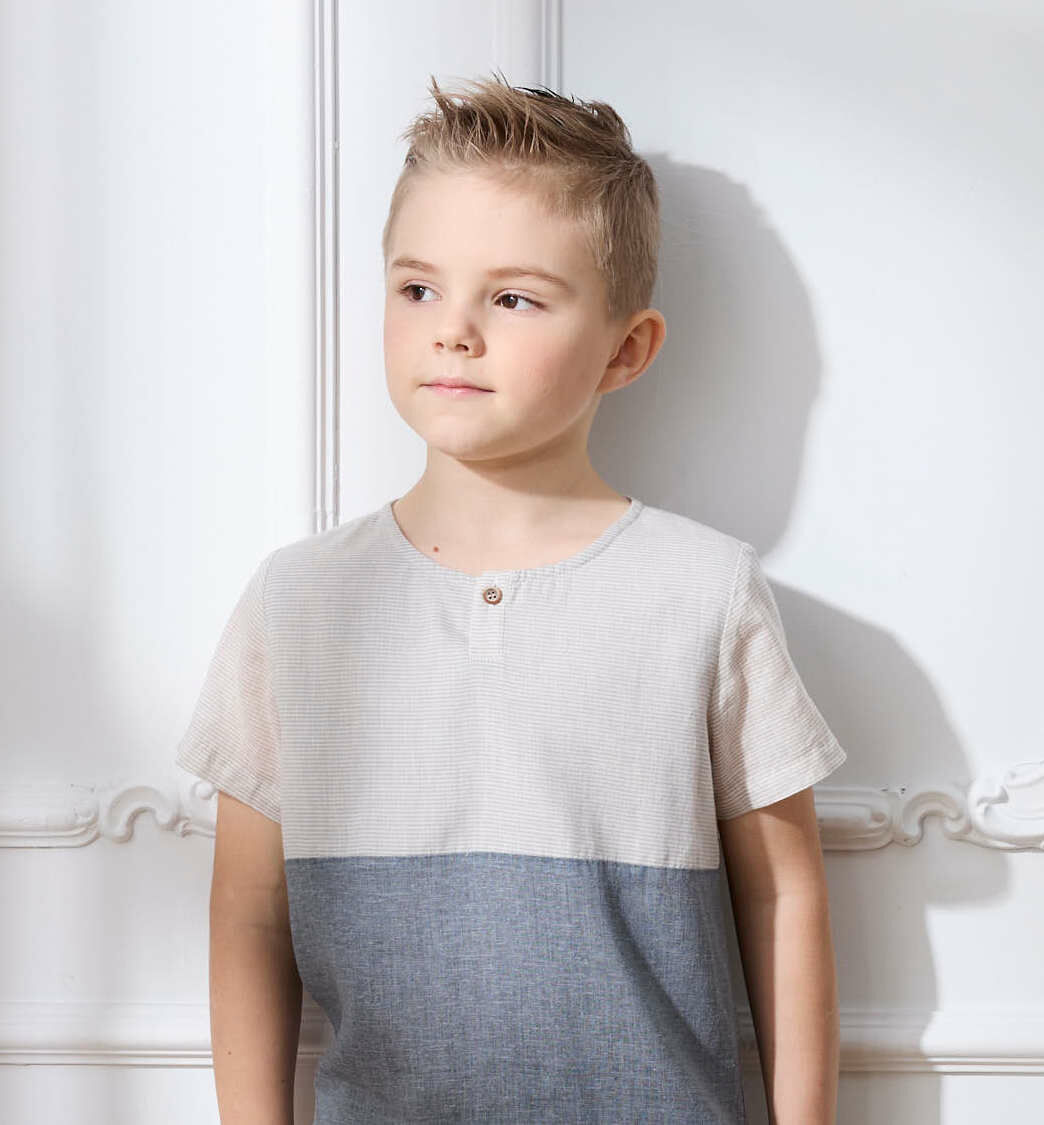 PIPPY細條紋剪接棉質上衣 灰