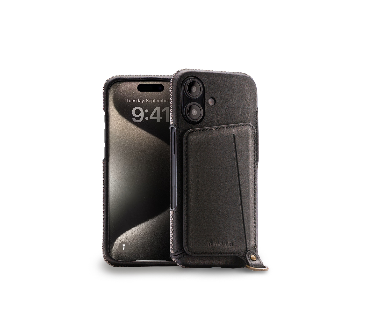 iPhone 16 Classic Series Stand function iPhone Genuine Leather Case-Carbon Black