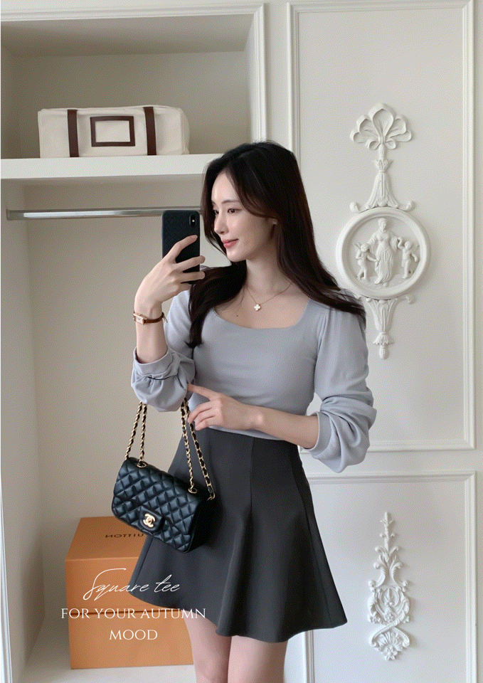 🚀當日出貨 【🌸早春新品 】✨超彈力♡方領細直坑長袖上衣 ( 5 colors)