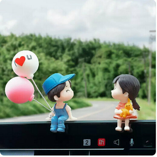 Hot cart mounted couple ornaments (blue couple with balloons (free of traceable glue))