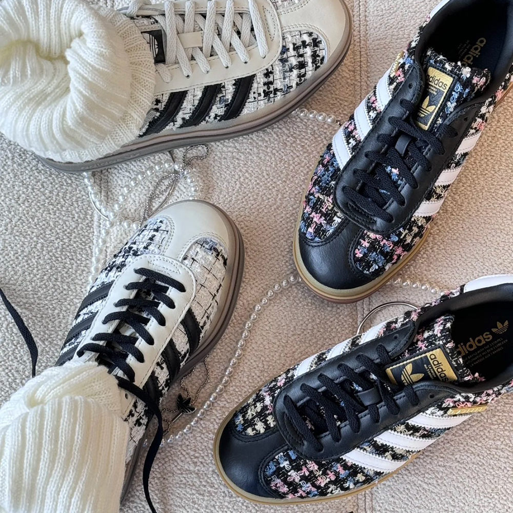 ❤️聯名即視感❤️ adidаs Orginals GAZELLE 黑白色 厚底 小香風 粗毛呢 女鞋 復古鞋 德訓鞋  JP5673 JP5672