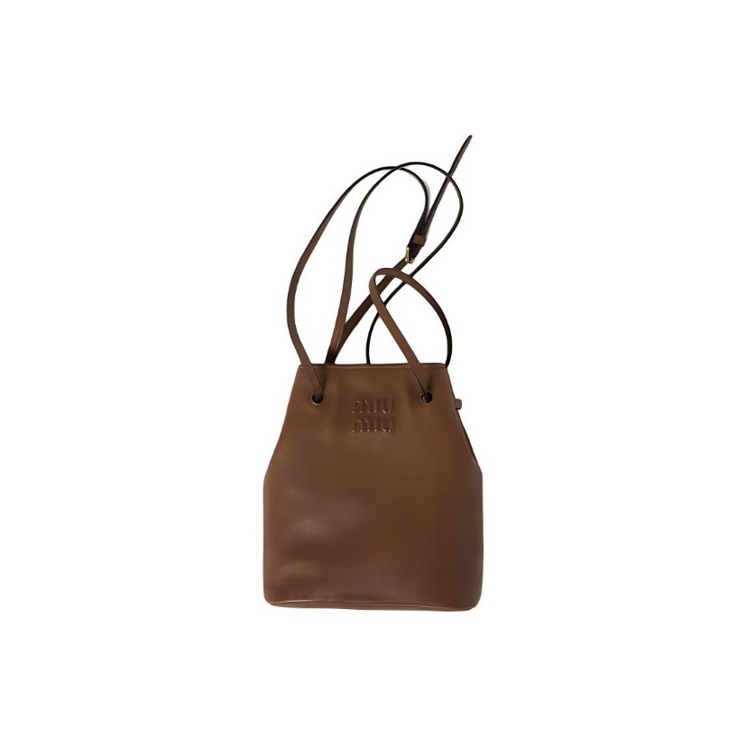 MIU MIU Nappa 可調節肩帶 皮革 小水桶 福袋 單肩包 斜挎包 迷你 棕色