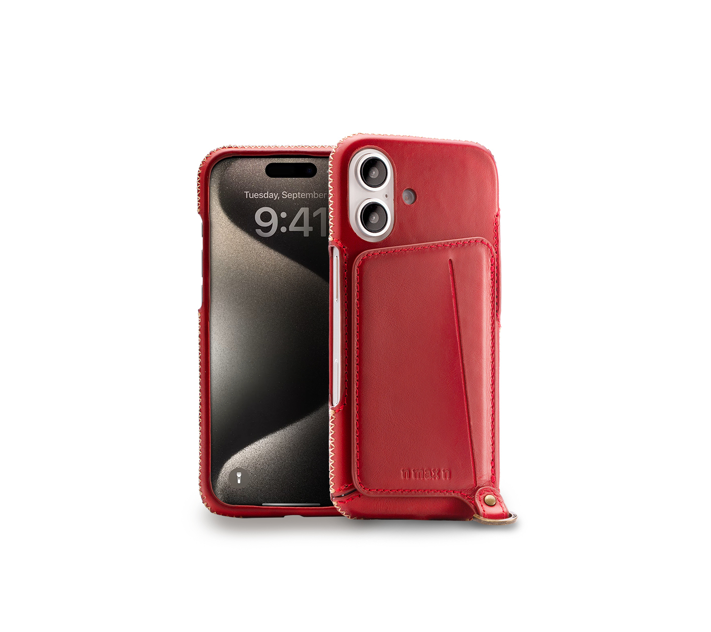 iPhone 16 Classic Series Stand function iPhone Genuine Leather Case-Capsicum Red