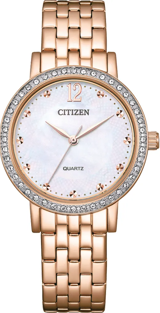 萬年鐘錶 - Citizen 星辰錶  晶鑽款玫瑰金經典光動能女錶  EL3108-53D  錶徑31.2MM