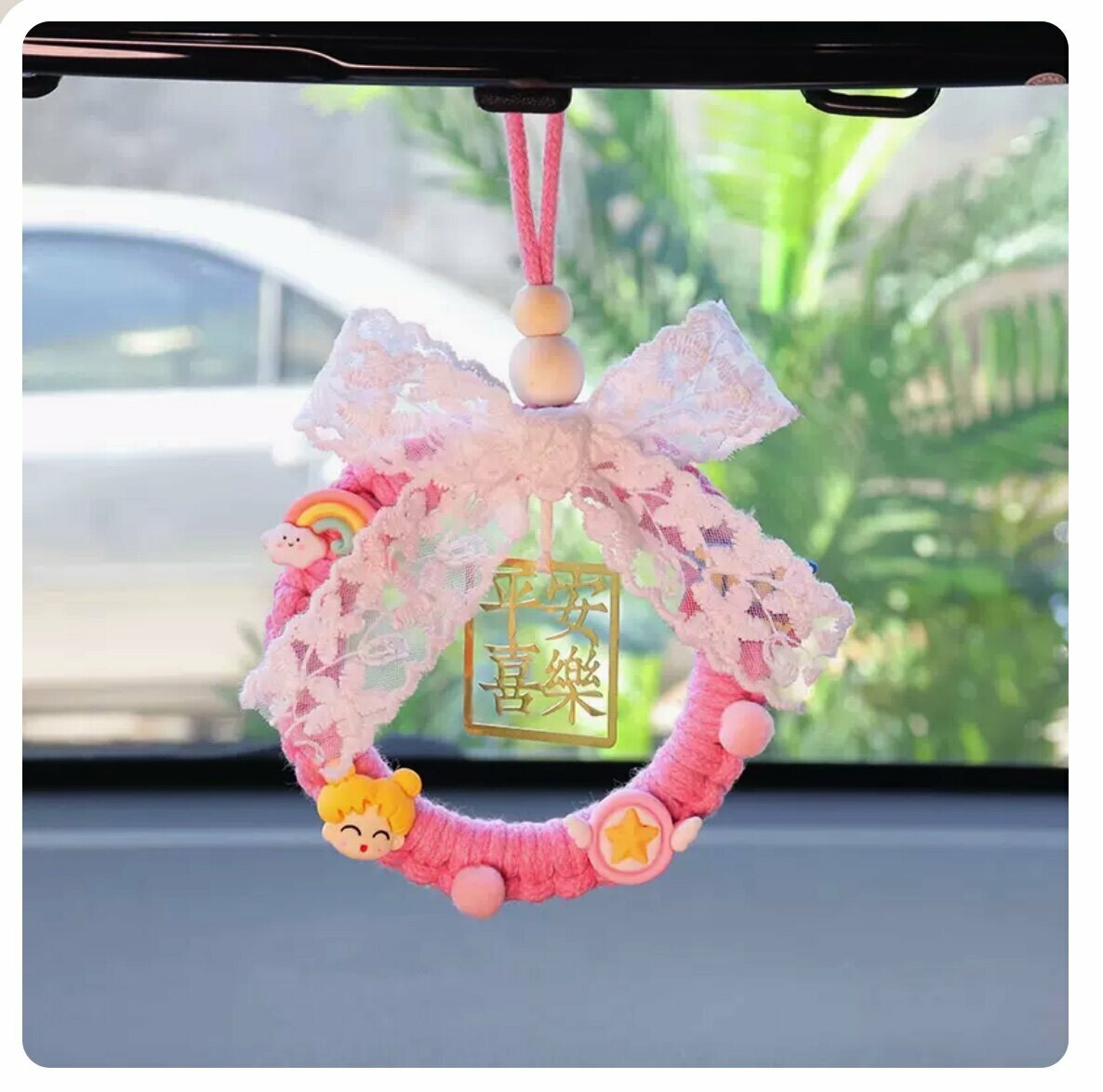 Hotly recommended hand knitted car pendant (pink girl)