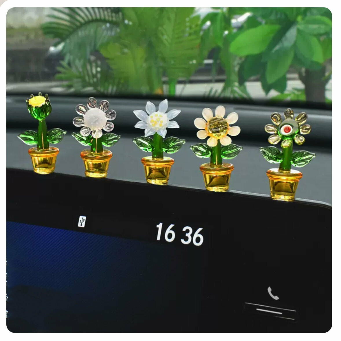Hot recommendation [5-piece set] car accessories (sunflower cactus)
