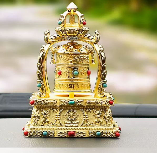Hot-recommended car ornaments (alloy prayer wheel [solar battery dual drive] + five-piece set)