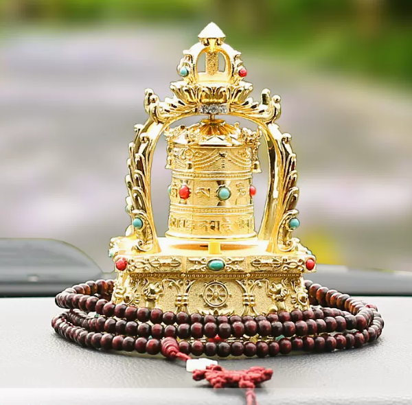 Hot-recommended car ornaments (alloy prayer wheel [solar battery dual drive] + Falun beads + five-piece set)