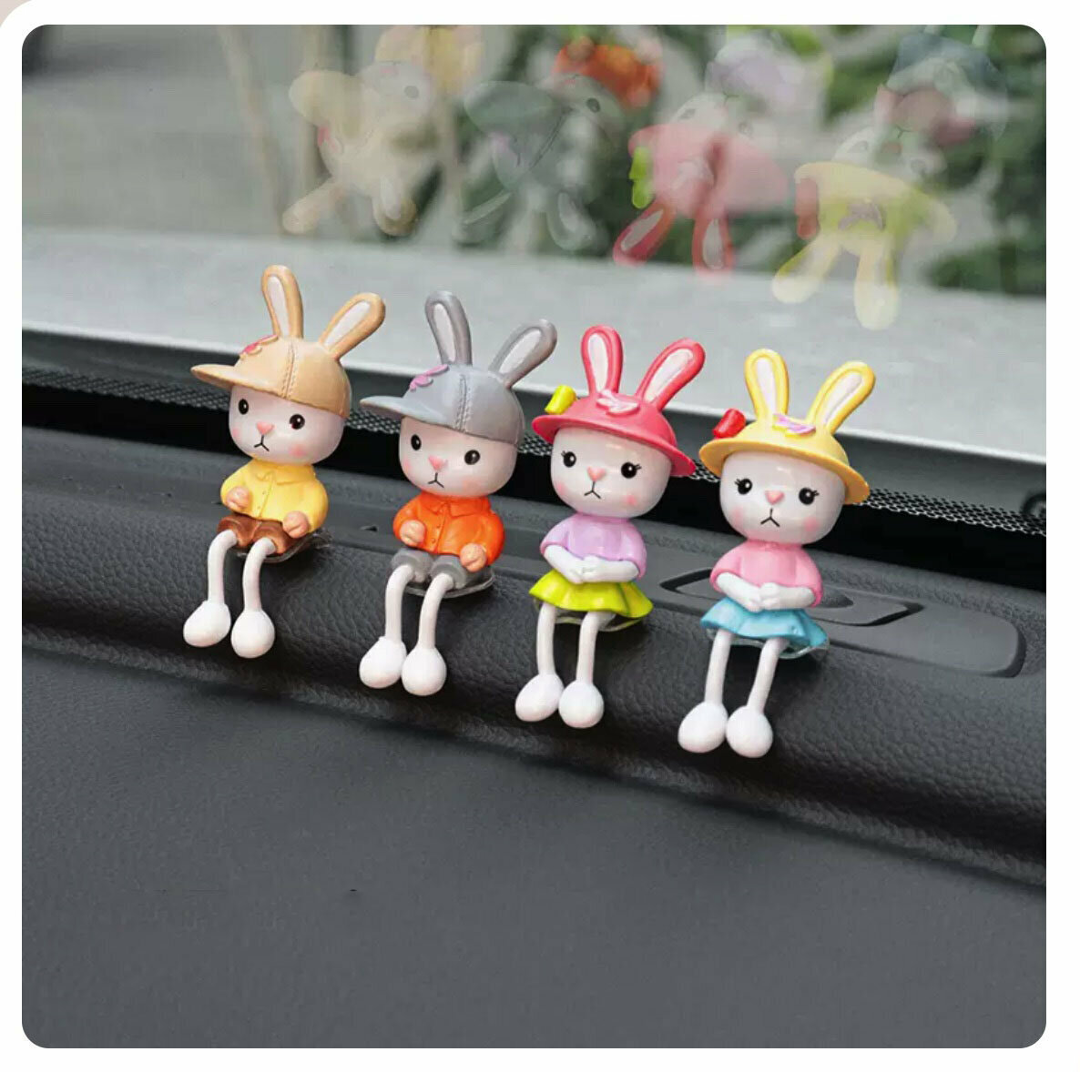 Hot recommendation [4-piece set] Creative car interior decorations (long-legged rabbit)