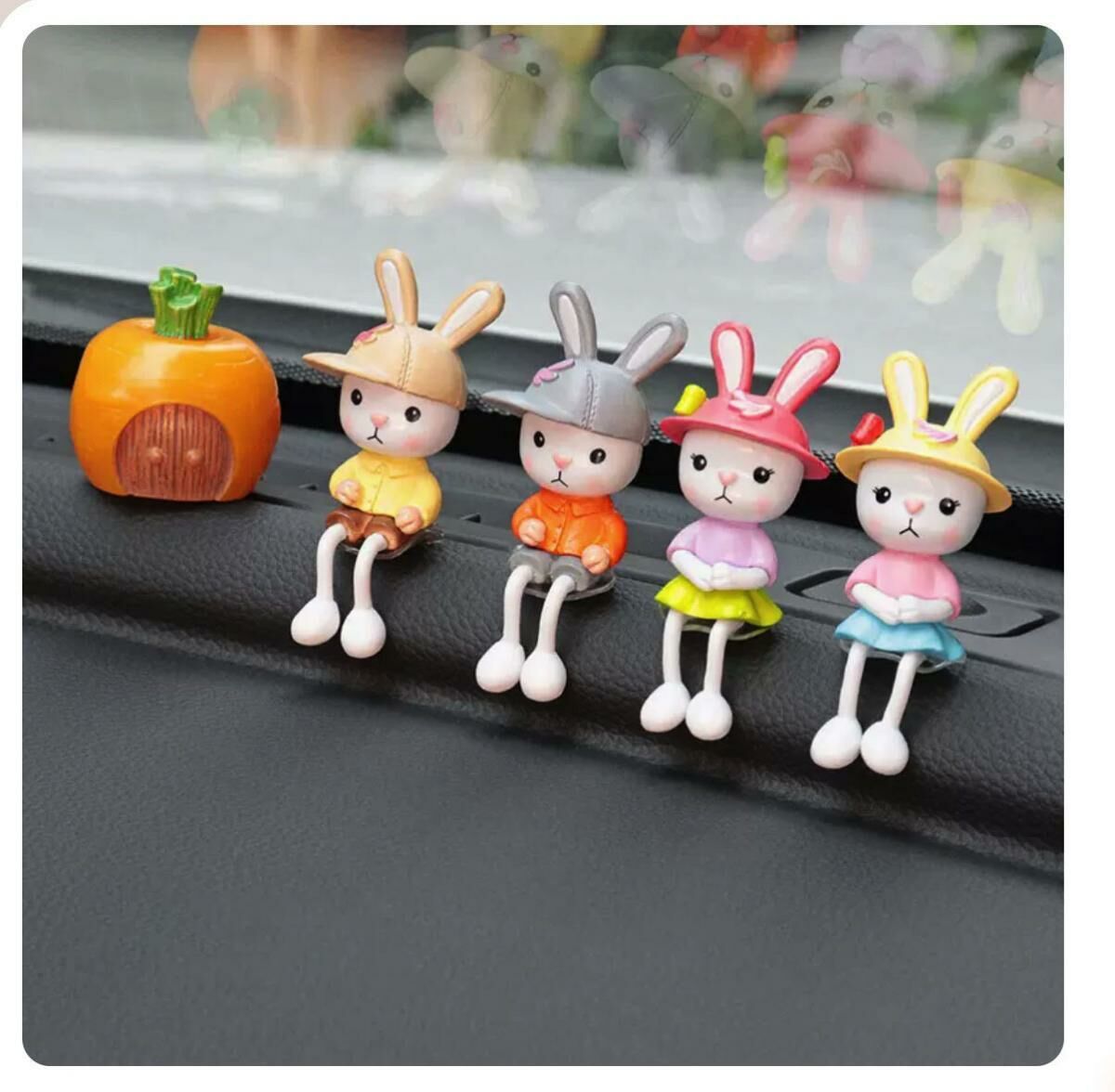 Hot recommendation [5-piece set] creative car interior decorations (long-legged rabbit + carrot house)