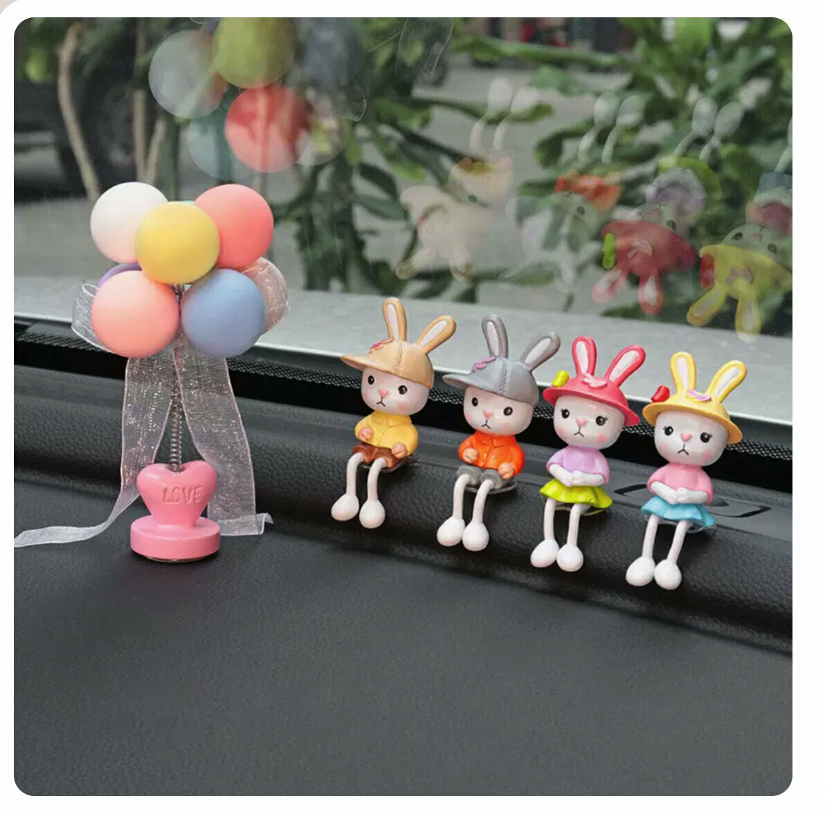 Hot recommendation [5-piece set] Creative car interior decorations (long-legged rabbit + balloon)