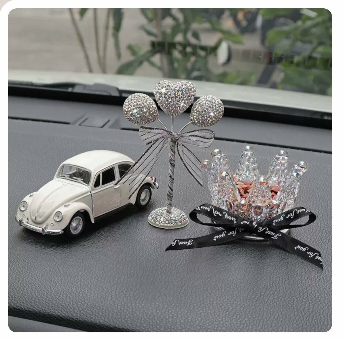 Hot push car creative ornaments (classic car + white diamond ball + colorful crown)