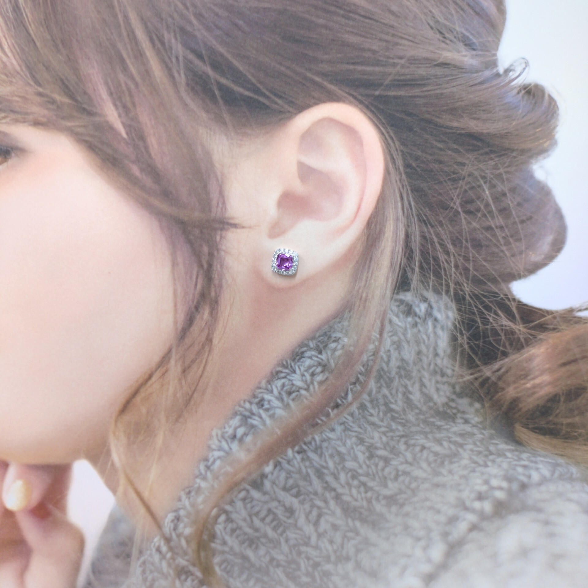 18K White Gold 1.70ct Pink Sapphire and Diamond Earrings