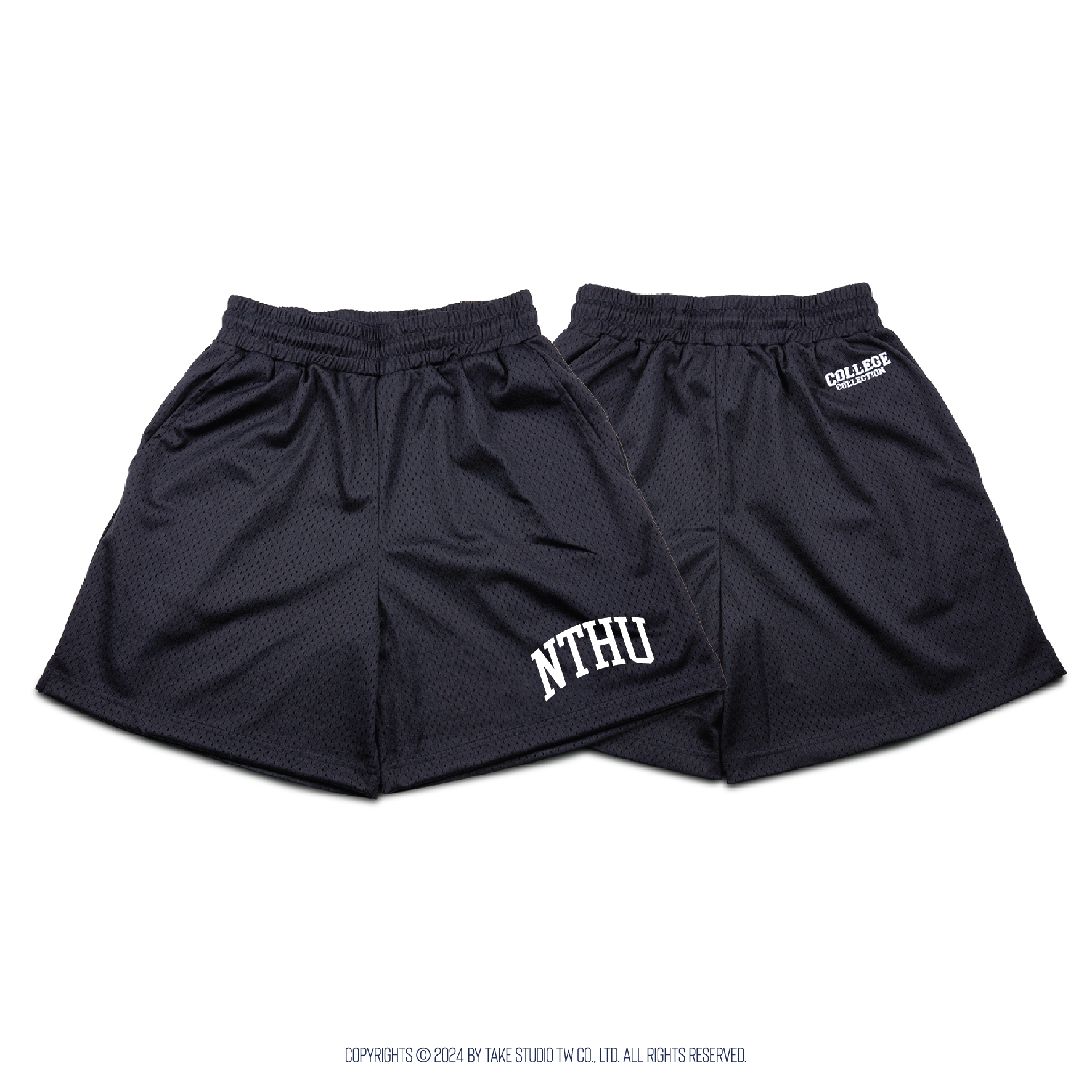 NTHU 清華大學 復古網眼運動短褲 (黑色/海軍藍)