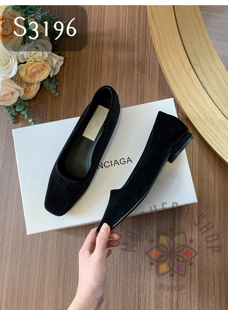 S3196 - 羊皮絲絨純色方頭平底鞋