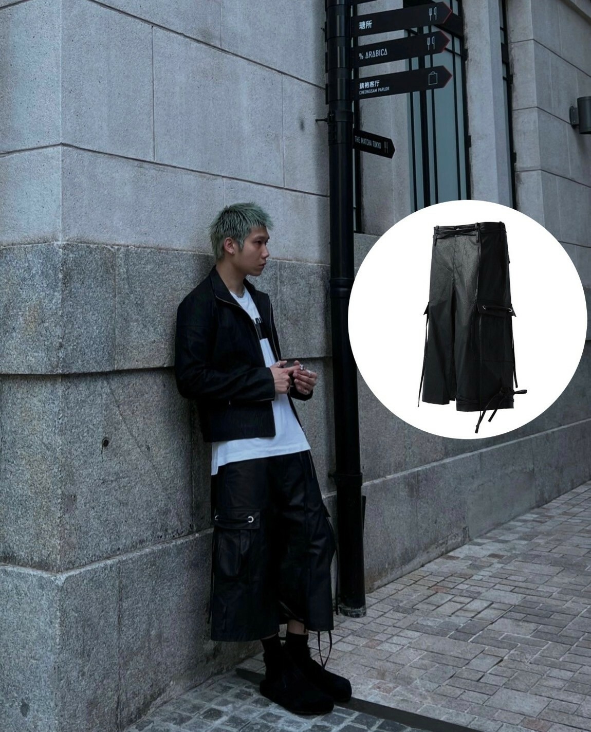 Fe3c 限定款 黑色蠟面繃帶工裝七分褲 短褲 Bondage Cargo Shorts （Black)