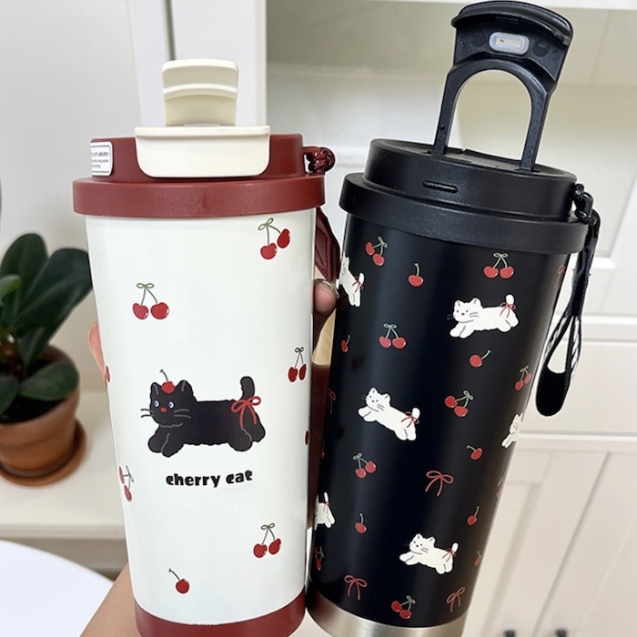 《90903》櫻桃貓貓系列保溫杯(4款)500ml