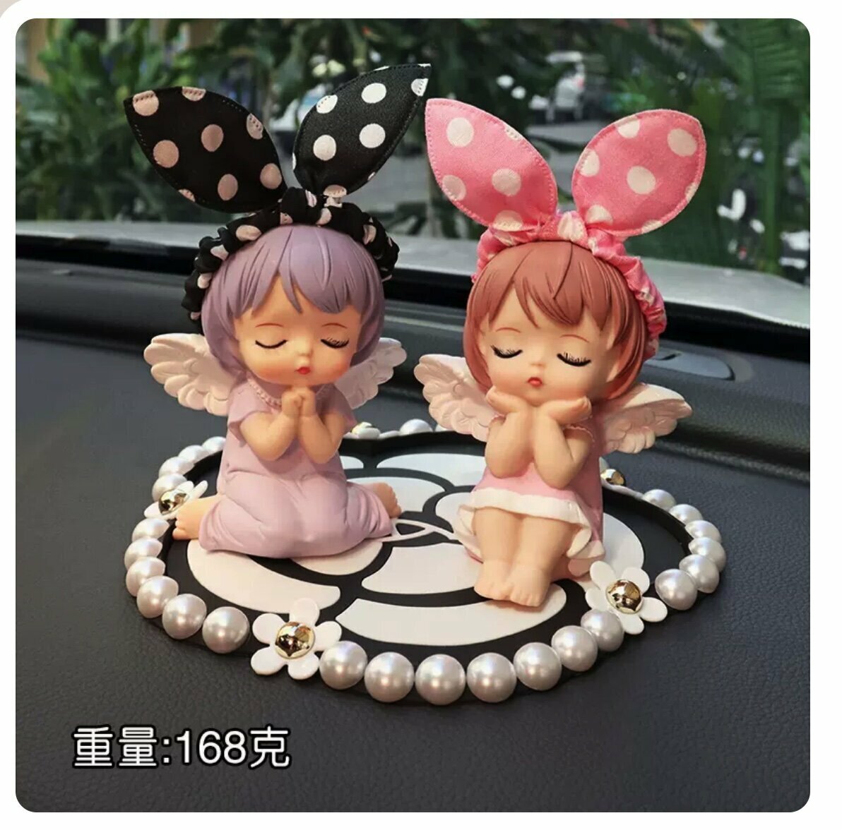爆款車載中控台裝飾擺件(紫粉安妮+珍珠防滑墊)