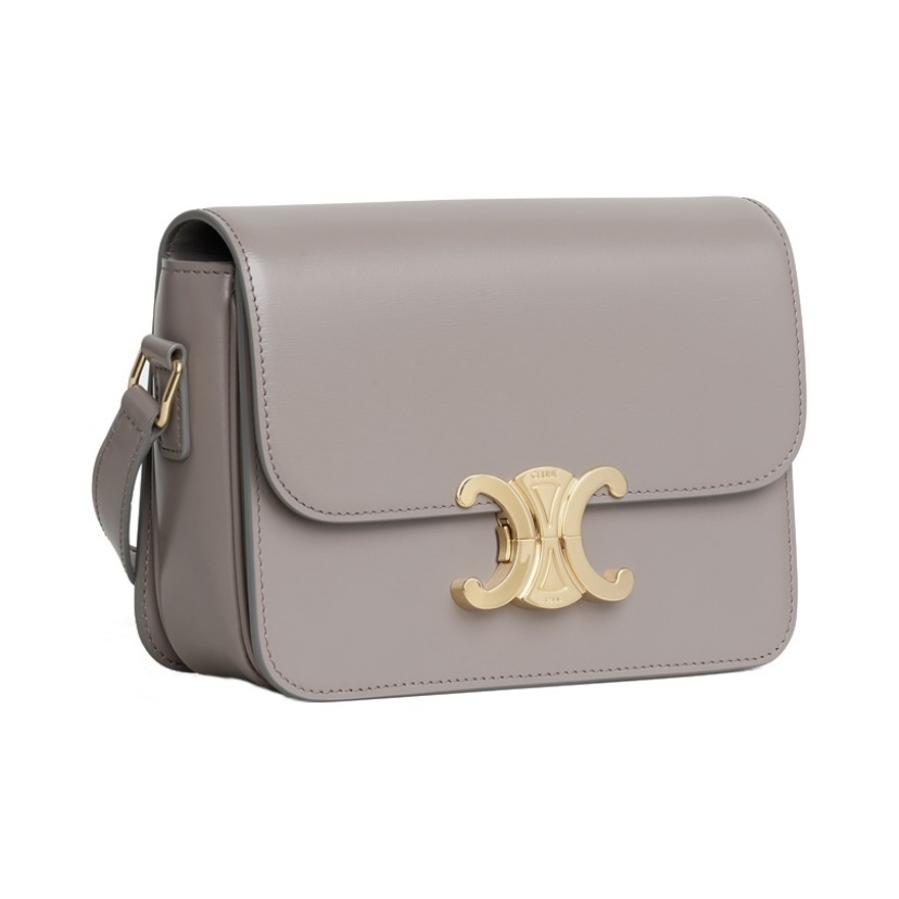 CELINE TEEN TRIOMPHE 亮澤 牛皮革 手袋 鵝卵石色