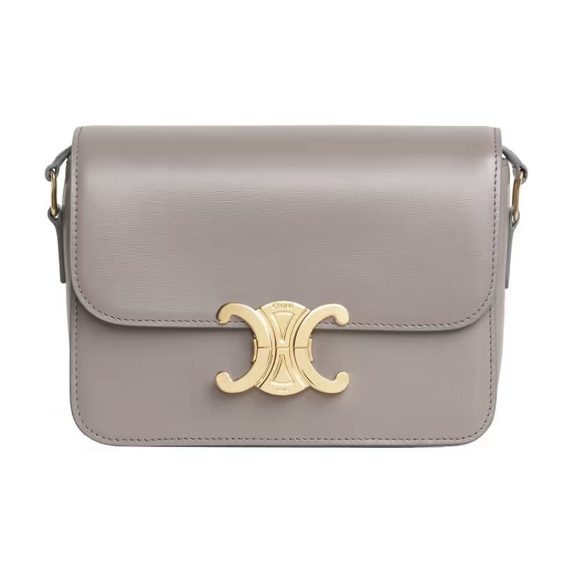 CELINE TEEN TRIOMPHE 亮澤 牛皮革 手袋 鵝卵石色