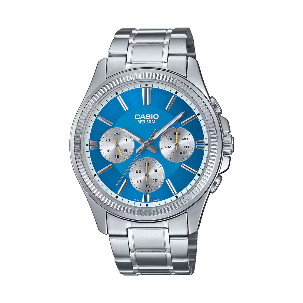 【CASIO】MTP-1375D 真三眼 熊貓款 3年電池 防水50米 夜光 不鏽鋼腕錶-