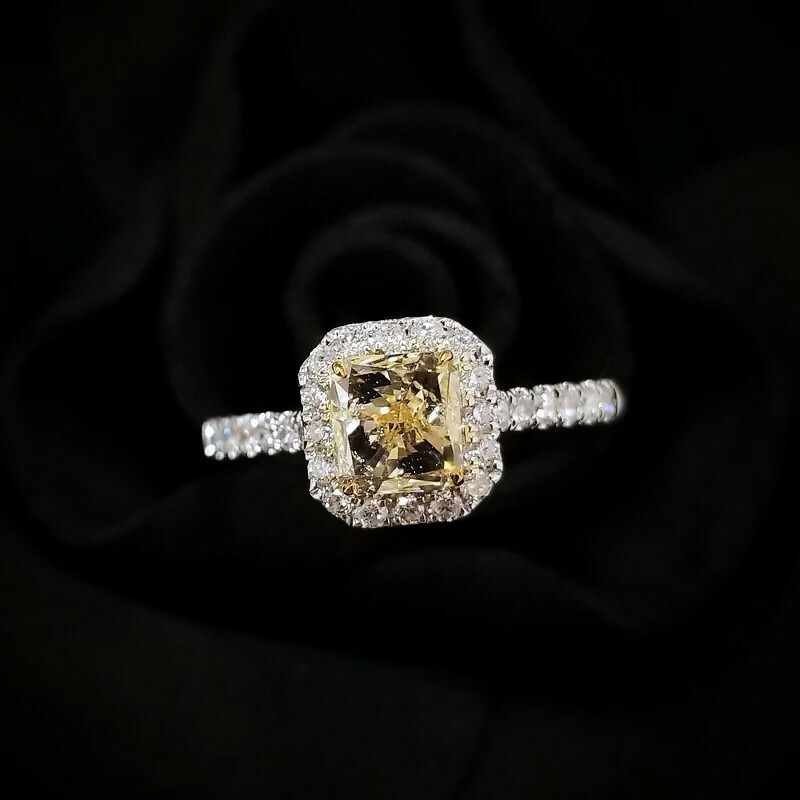 18K Gold 0.74ct Fancy Yellow Radiant Cut Diamond Ring