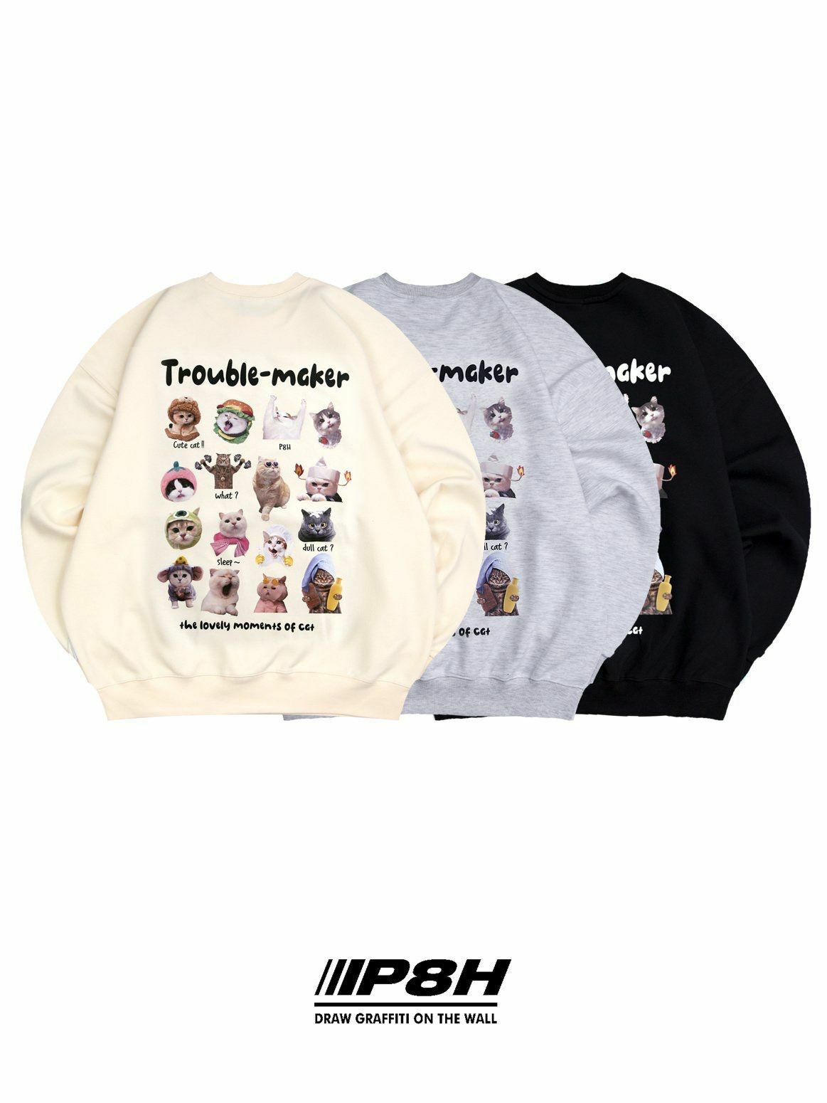 貓仔圖案英文字衛衣 PLUS82HIYA-103T
