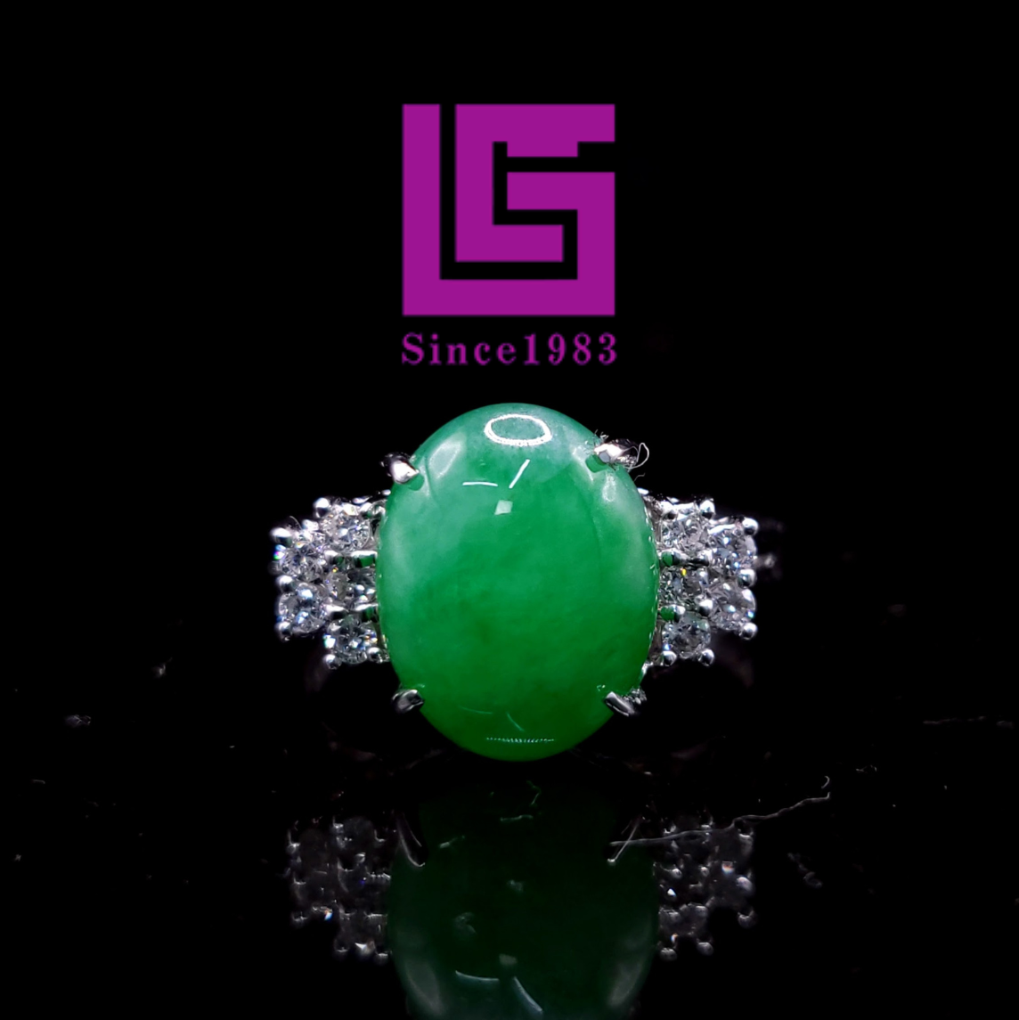 White White Gold Jade and 0.16ct Diamond Ring