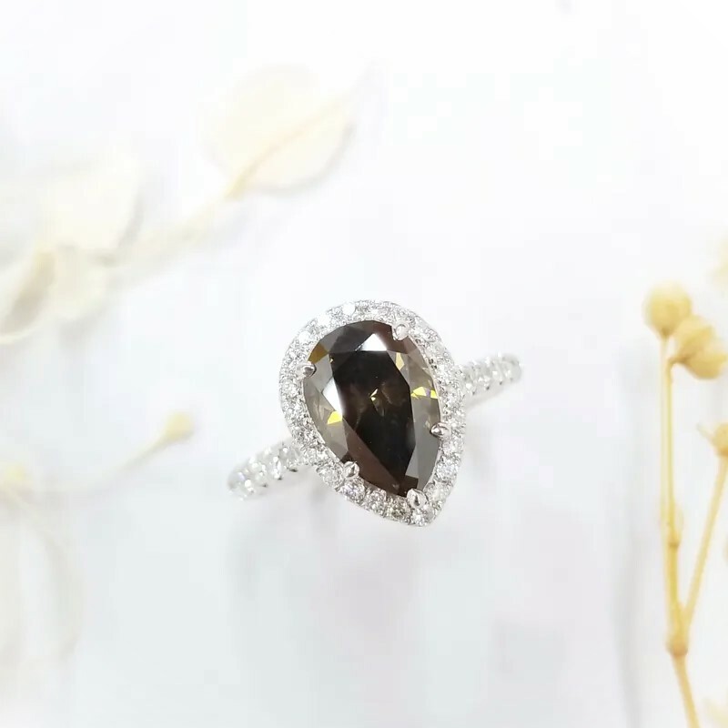 18K White Gold 2.25ct Fancy Dark Brown Pear Shaped Diamond Ring