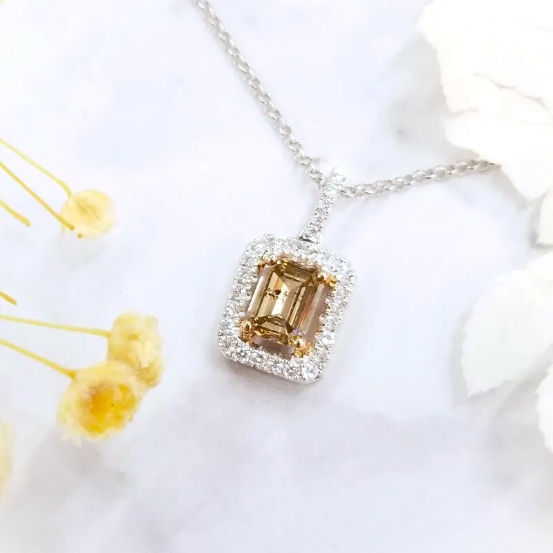 18K Gold 0.89ct Fancy Brown Emerald Cut Diamond Pendant