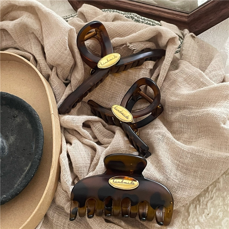 《4752》韓國歐膩氣質復古黄綠色豹紋髮夾