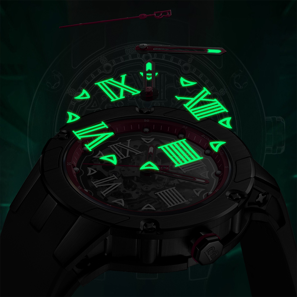 【Bonest Gatti 】探索者系列 BG7701 羅馬數字解構主義鏤空夜光透視機械錶 男士男錶送禮