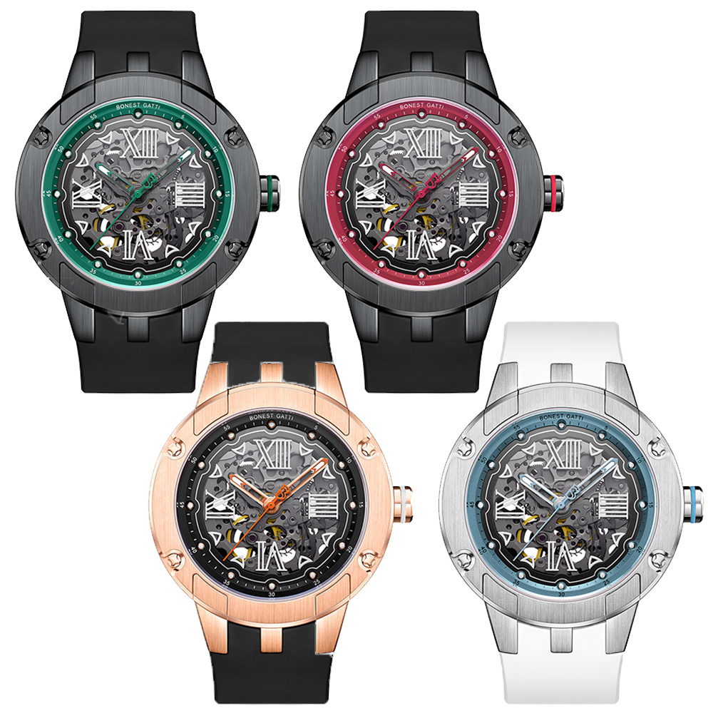 (預購)【Bonest Gatti 】探索者系列 BG7701 羅馬數字解構主義鏤空夜光透視機械錶 男士男錶送禮