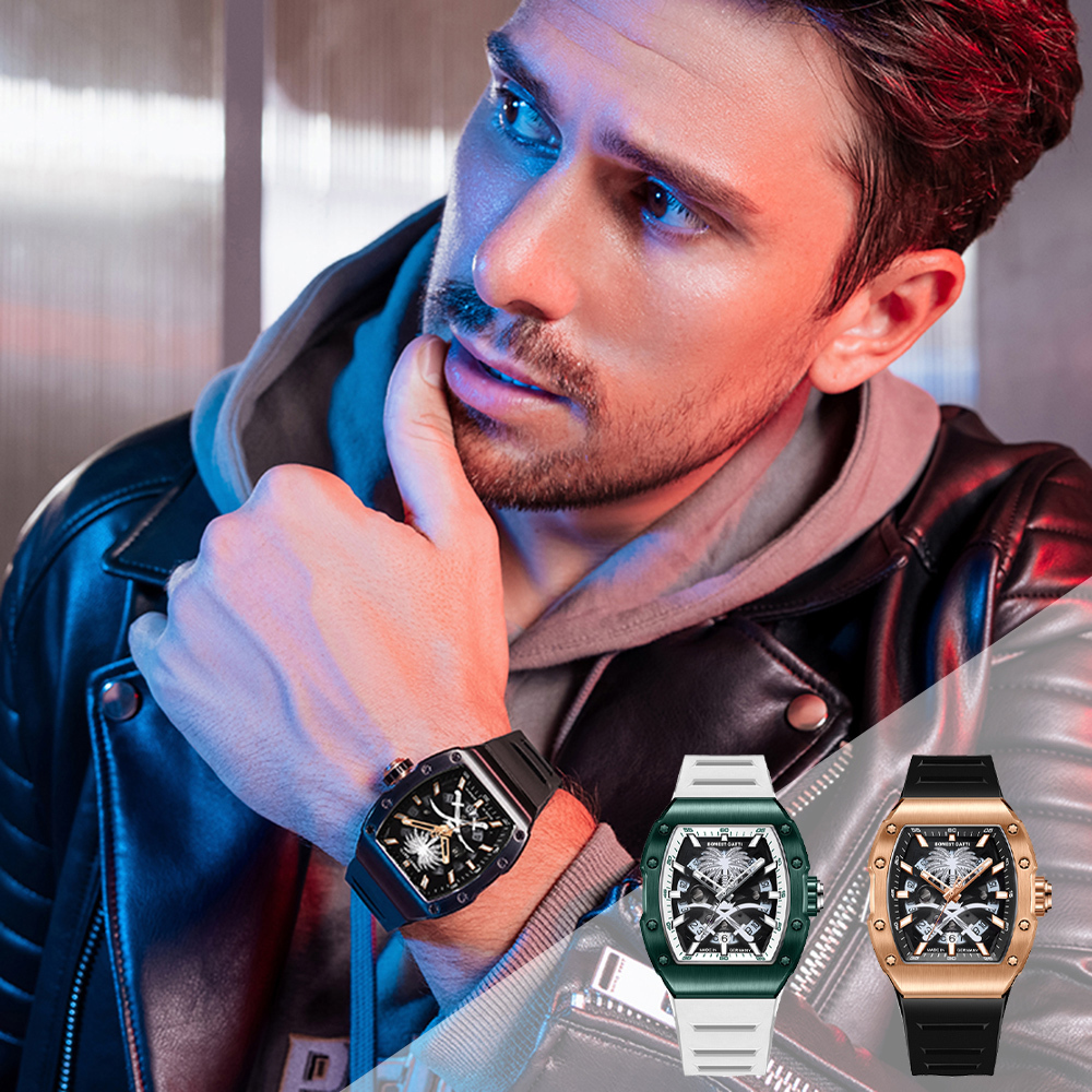 (預購)【Bonest Gatti】 Risker 冒險者系列 BG9904 棕櫚樹 機械錶 夜光 酒桶形 雙面鏤空 時間顯示 精細拉絲 機械美學