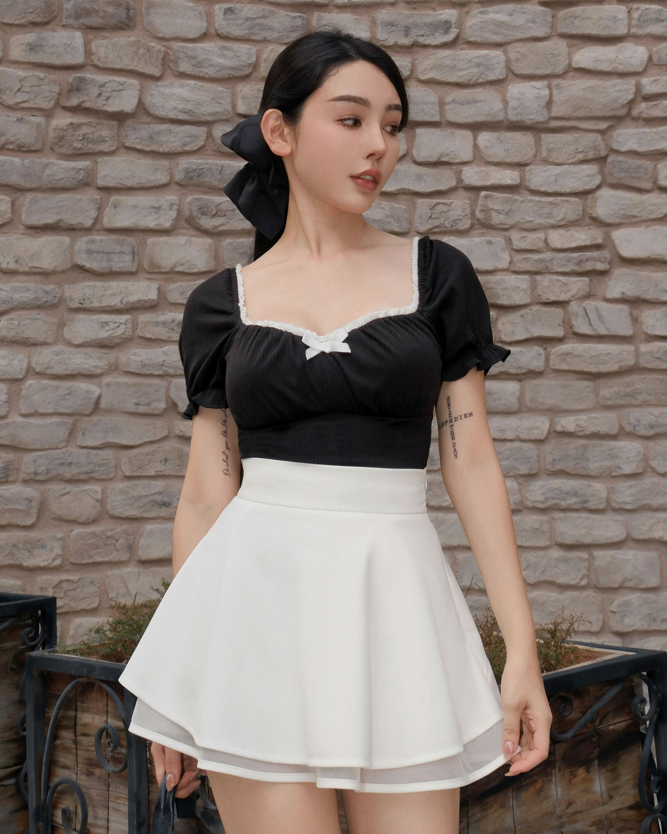 訂製-甜美蕾絲花邊針織上衣