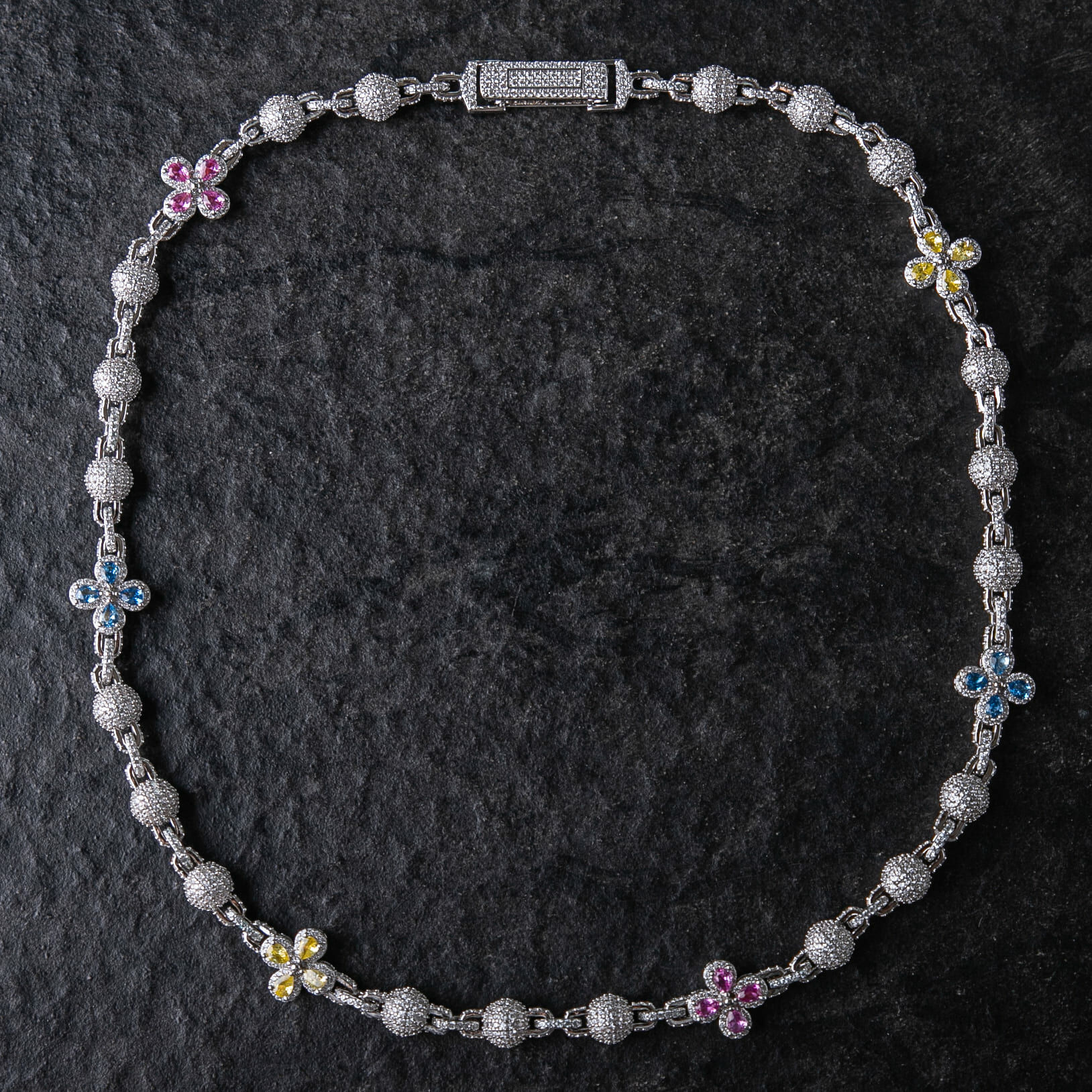 滿鑲彩色幸運草＆冰球項鍊