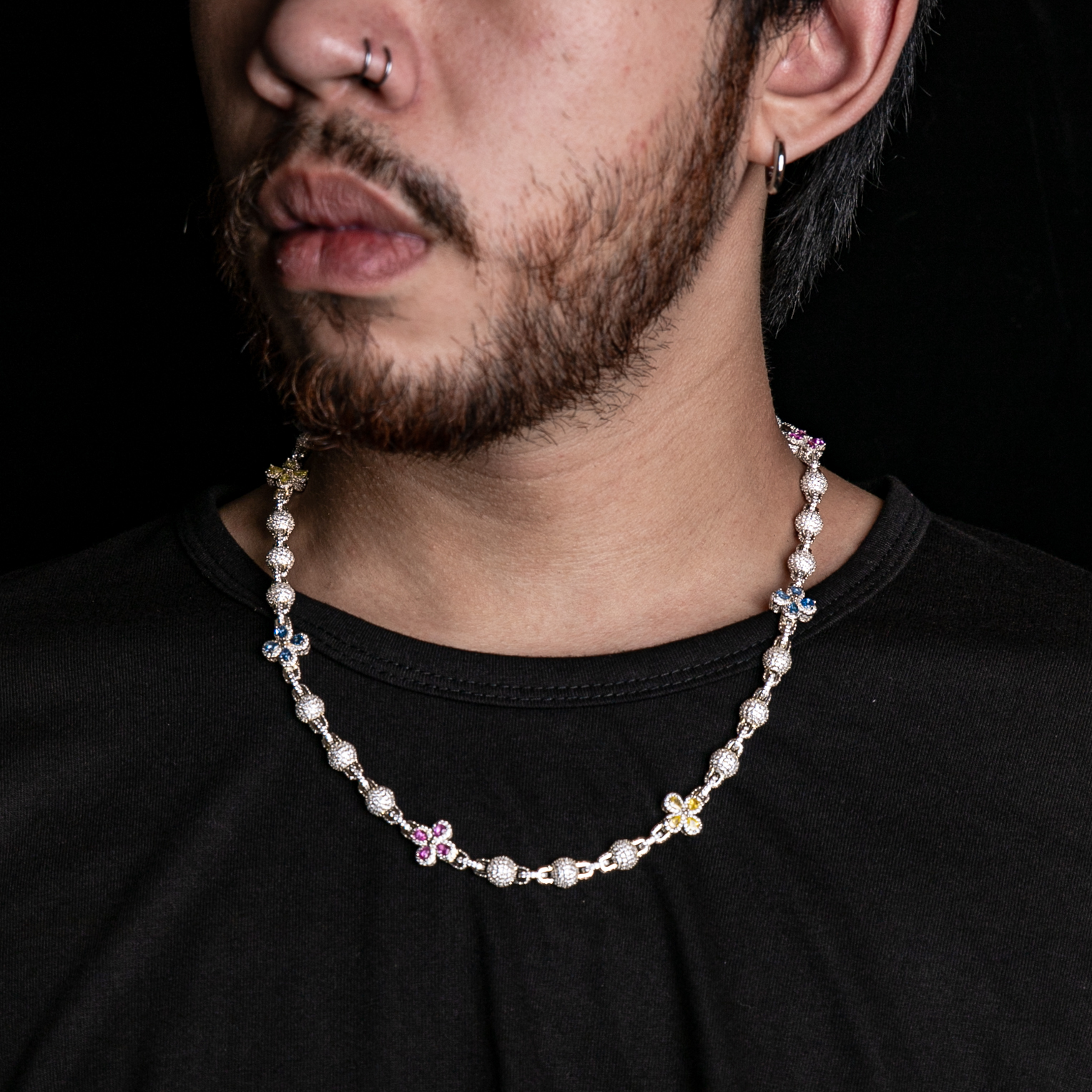 滿鑲彩色幸運草＆冰球項鍊