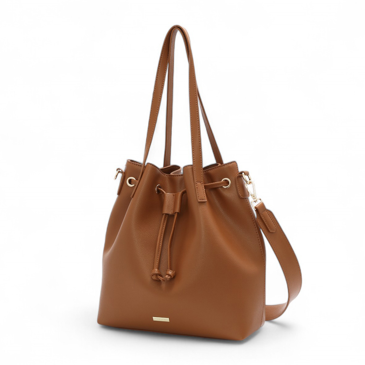 ANNA DOLLY 簡約雅緻抽繩水桶包 棕褐色