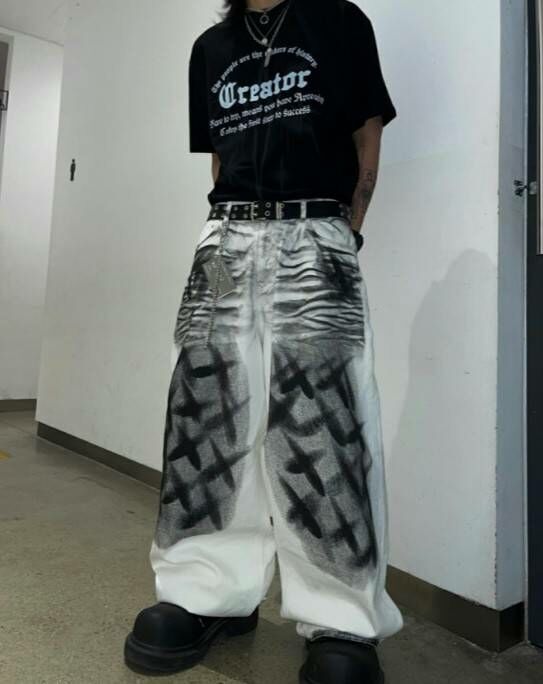 (韓國獨家特價)X塗層Bijo水洗寬牛仔褲